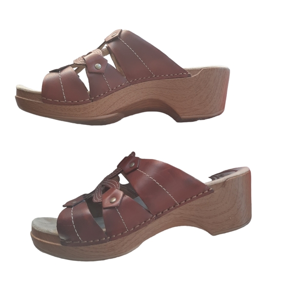 Dansko Serena Wedge Clog Sandal Leather brown Flower - Picture 4 of 12
